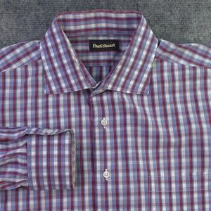 Paul Stuart Shirt XL Red Blue Check Long Sleeve Button Up Pocket Casual